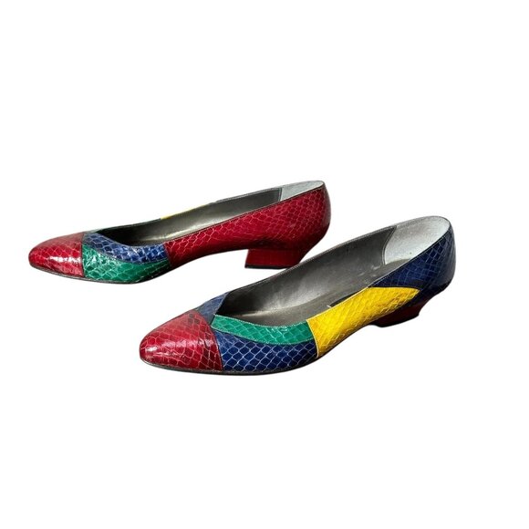 1980s snakeskin multicolored patchwork pumps by Van Eli Size 8.5 N - Picture 1 of 6